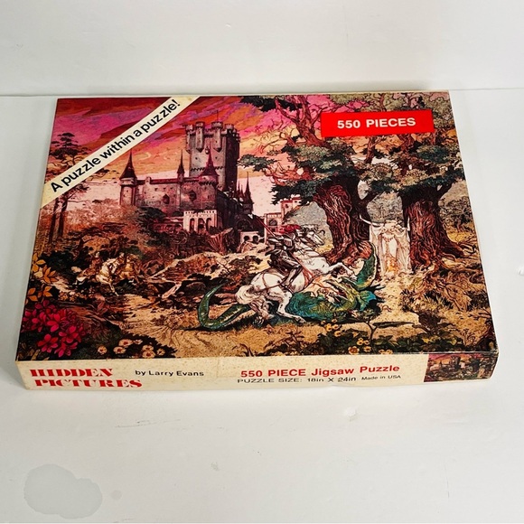 vintage hidden pictures jigsaw puzzle by larry evans fantasy scene knight dragon - Picture 1 of 6